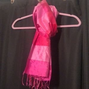 Silk Scarf, shade of pink, 100% Silk, 64 X 17 inches, fringe edge